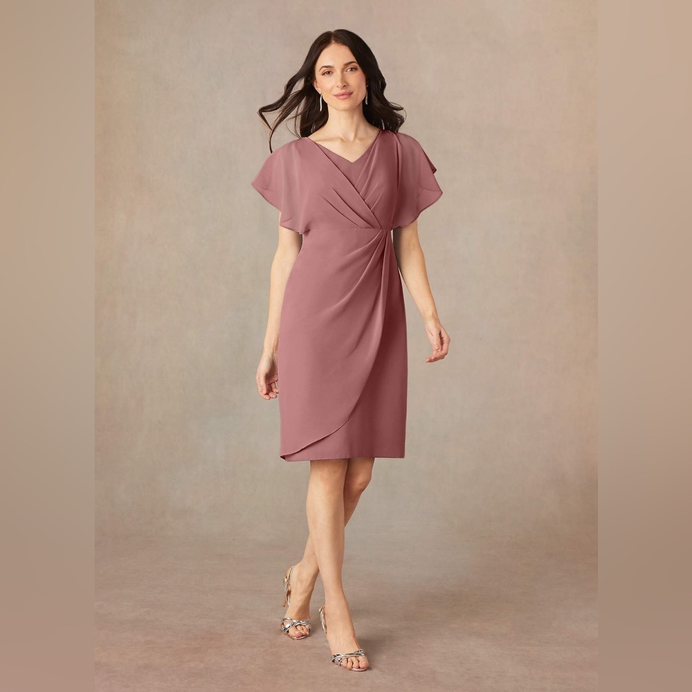 Azazie Flutter Sleeve Chiffon dress in Champagne Rose